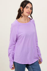 Lavender Heather Exposed Seam Long Sleeve Top