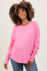 Fuchsia Heather Exposed Seam Long Sleeve Maternity Top