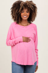 Fuchsia Heather Exposed Seam Long Sleeve Maternity Top