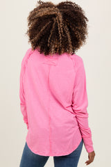 Fuchsia Heather Exposed Seam Long Sleeve Maternity Top