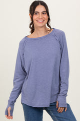 Light Navy Heather Exposed Seam Long Sleeve Maternity Top