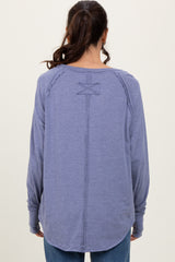 Light Navy Heather Exposed Seam Long Sleeve Top