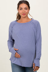 Light Navy Heather Exposed Seam Long Sleeve Maternity Top