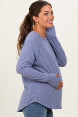 Light Navy Heather Exposed Seam Long Sleeve Maternity Top