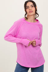 Pink Heather Exposed Seam Long Sleeve Top