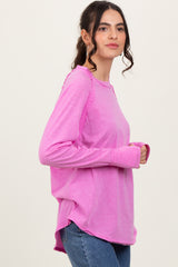 Pink Heather Exposed Seam Long Sleeve Top