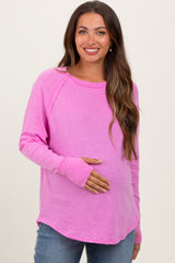 Pink Heather Exposed Seam Long Sleeve Maternity Top