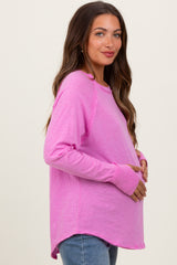 Pink Heather Exposed Seam Long Sleeve Maternity Top