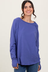 Periwinkle Exposed Seam Long Sleeve Maternity Top