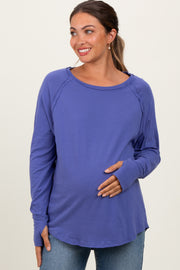 Periwinkle Exposed Seam Long Sleeve Maternity Top