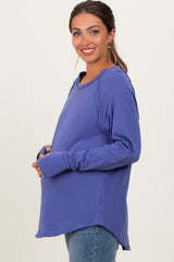 Periwinkle Exposed Seam Long Sleeve Maternity Top