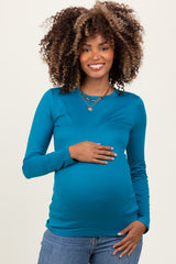 Teal Basic Long Sleeve Maternity Top