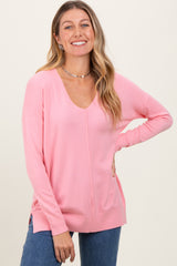 Peach Front Seam V-Neck Side Slit Maternity Sweater