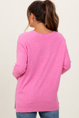 Pink Coral Front Seam V-Neck Side Slit Maternity Sweater