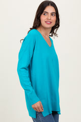 Jade Front Seam V-Neck Side Slit Sweater