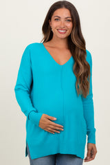 Jade Front Seam V-Neck Side Slit Maternity Sweater