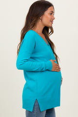 Jade Front Seam V-Neck Side Slit Maternity Sweater