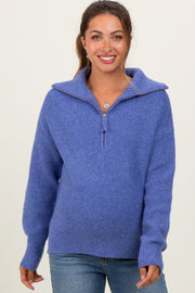 Periwinkle Half Zip Maternity Pullover Sweater