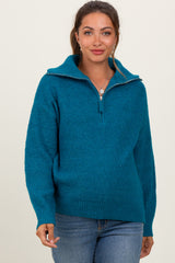 Deep Teal Half Zip Maternity Pullover Sweater