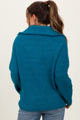 Deep Teal Half Zip Maternity Pullover Sweater