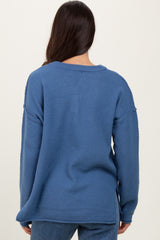 Denim Diamond Knit Button Detail Sweater