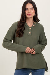 Light Olive Diamond Knit Button Detail Sweater