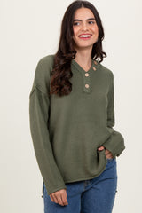 Light Olive Diamond Knit Button Detail Sweater