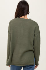 Light Olive Diamond Knit Button Detail Sweater