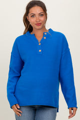 Blue Diamond Knit Button Detail Maternity Sweater