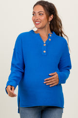 Blue Diamond Knit Button Detail Maternity Sweater