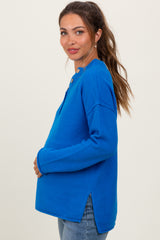 Blue Diamond Knit Button Detail Maternity Sweater