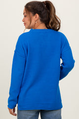 Blue Diamond Knit Button Detail Maternity Sweater