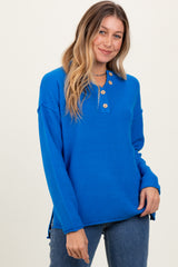 Blue Diamond Knit Button Detail Sweater