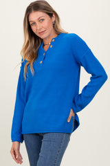 Blue Diamond Knit Button Detail Sweater