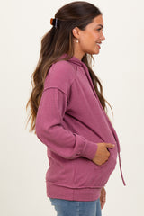 Mauve Ribbed Front Pocket Maternity Drawstring Hoodie