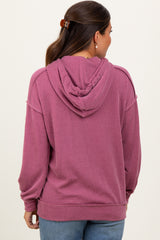 Mauve Ribbed Front Pocket Maternity Drawstring Hoodie