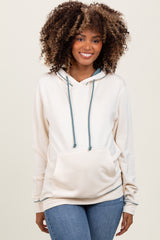 Cream Light Olive Contrast Drawstring Maternity Hoodie