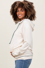 Cream Light Olive Contrast Drawstring Maternity Hoodie