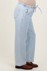 Light Blue Washed Chambray Drawstring Relaxed Fit Maternity Pants