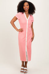 Pink Striped Button Down Midi Dress