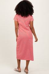 Red Striped Button Down Midi Dress