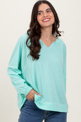 Mint Oversized V-Neck Waffle Knit Maternity Long Sleeve Top