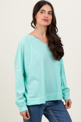 Mint Oversized V-Neck Waffle Knit Long Sleeve Top