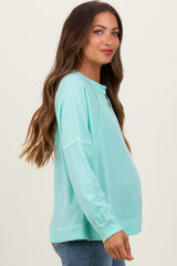 Mint Oversized V-Neck Waffle Knit Maternity Long Sleeve Top