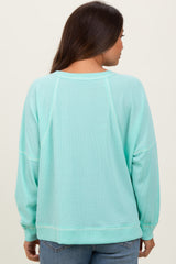 Mint Oversized V-Neck Waffle Knit Maternity Long Sleeve Top