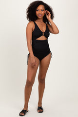 Black Ribbed O-Ring Cutout Tie Side Swimsuit