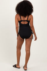 Black Ribbed O-Ring Cutout Tie Side Swimsuit