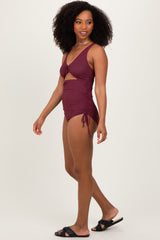 Plum Ribbed O-Ring Cutout Tie Side Swimsuit