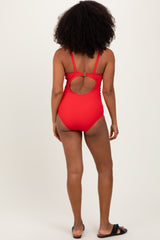 Red Scallop Trim One Piece Swimsuit