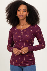 Plum Floral Henley Long Sleeve Top